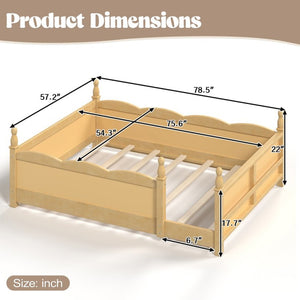 English Elm Full Montessori Floor Bed Pine Wood Build with Guardrails and Integrated Side Bookshelf Natural W5305P494568