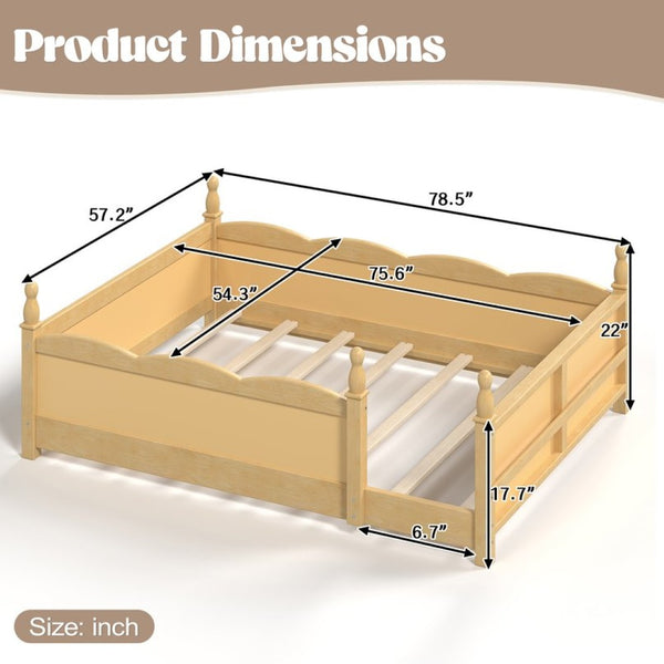 English Elm Full Montessori Floor Bed Pine Wood Build with Guardrails and Integrated Side Bookshelf Natural W5305P494568