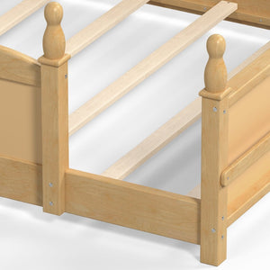 English Elm Full Montessori Floor Bed Pine Wood Build with Guardrails and Integrated Side Bookshelf Natural W5305P494568