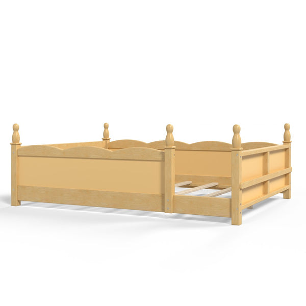 English Elm Full Montessori Floor Bed Pine Wood Build with Guardrails and Integrated Side Bookshelf Natural W5305P494568