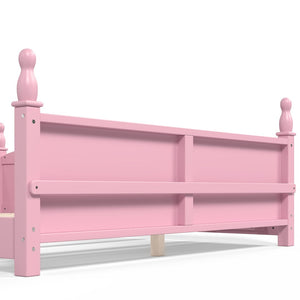 English Elm Queen Montessori Floor Bed with Guardrails Bookshelf and Pine Wood Kids Frame Pink W5305P494569