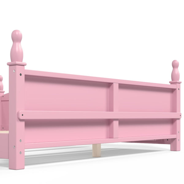 English Elm Queen Montessori Floor Bed with Guardrails Bookshelf and Pine Wood Kids Frame Pink W5305P494569