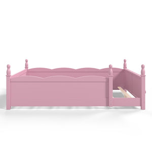 English Elm Queen Montessori Floor Bed with Guardrails Bookshelf and Pine Wood Kids Frame Pink W5305P494569