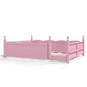 English Elm Queen Montessori Floor Bed with Guardrails Bookshelf and Pine Wood Kids Frame Pink W5305P494569
