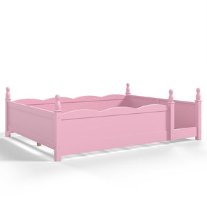English Elm Queen Montessori Floor Bed with Guardrails Bookshelf and Pine Wood Kids Frame Pink W5305P494569