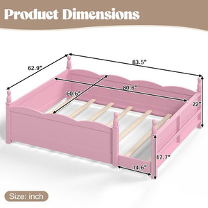 English Elm Queen Montessori Floor Bed with Guardrails Bookshelf and Pine Wood Kids Frame Pink W5305P494569