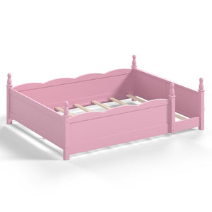 English Elm Queen Montessori Floor Bed with Guardrails Bookshelf and Pine Wood Kids Frame Pink W5305P494569
