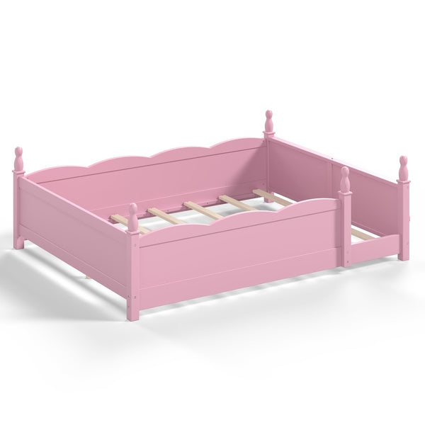 English Elm Queen Montessori Floor Bed with Guardrails Bookshelf and Pine Wood Kids Frame Pink W5305P494569