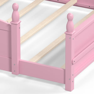 English Elm Queen Montessori Floor Bed with Guardrails Bookshelf and Pine Wood Kids Frame Pink W5305P494569