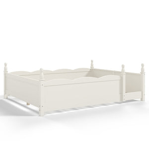 English Elm Queen Montessori Floor Bed with Guardrails Bookshelf and Pine Wood Kids Frame Beige W5305P494572