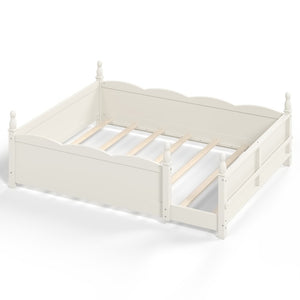 English Elm Queen Montessori Floor Bed with Guardrails Bookshelf and Pine Wood Kids Frame Beige W5305P494572