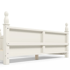 English Elm Queen Montessori Floor Bed with Guardrails Bookshelf and Pine Wood Kids Frame Beige W5305P494572
