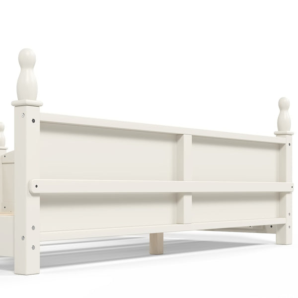 English Elm Queen Montessori Floor Bed with Guardrails Bookshelf and Pine Wood Kids Frame Beige W5305P494572