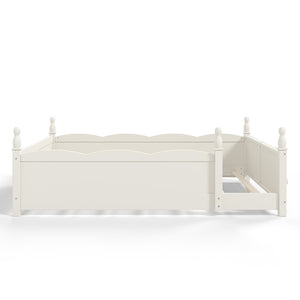 English Elm Queen Montessori Floor Bed with Guardrails Bookshelf and Pine Wood Kids Frame Beige W5305P494572