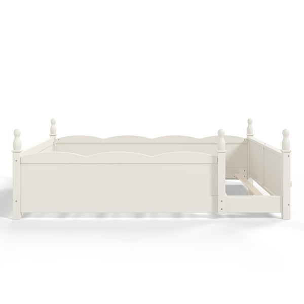 English Elm Queen Montessori Floor Bed with Guardrails Bookshelf and Pine Wood Kids Frame Beige W5305P494572