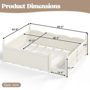 English Elm Queen Montessori Floor Bed with Guardrails Bookshelf and Pine Wood Kids Frame Beige W5305P494572