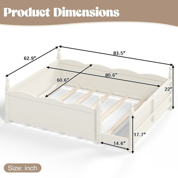 English Elm Queen Montessori Floor Bed with Guardrails Bookshelf and Pine Wood Kids Frame Beige W5305P494572