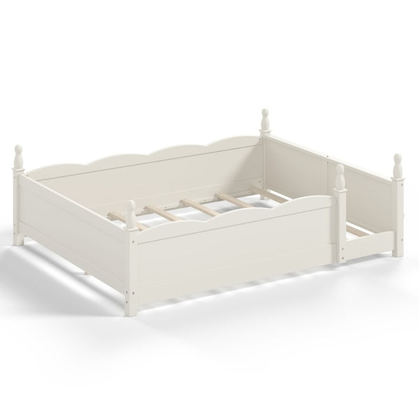 English Elm Queen Montessori Floor Bed with Guardrails Bookshelf and Pine Wood Kids Frame Beige W5305P494572