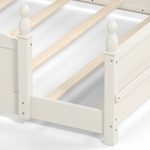 English Elm Queen Montessori Floor Bed with Guardrails Bookshelf and Pine Wood Kids Frame Beige W5305P494572