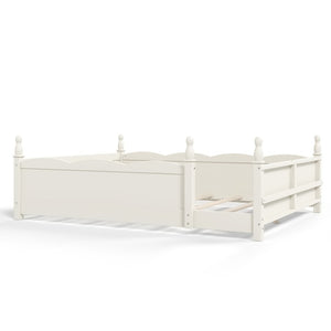 English Elm Queen Montessori Floor Bed with Guardrails Bookshelf and Pine Wood Kids Frame Beige W5305P494572