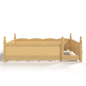 English Elm Queen Montessori Floor Bed with Guardrails Bookshelf and Pine Wood Kids Frame Natural W5305P494574