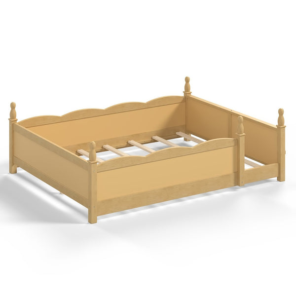 English Elm Queen Montessori Floor Bed with Guardrails Bookshelf and Pine Wood Kids Frame Natural W5305P494574