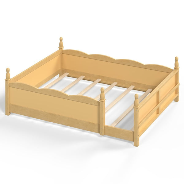 English Elm Queen Montessori Floor Bed with Guardrails Bookshelf and Pine Wood Kids Frame Natural W5305P494574