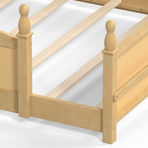 English Elm Queen Montessori Floor Bed with Guardrails Bookshelf and Pine Wood Kids Frame Natural W5305P494574