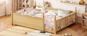 English Elm Queen Montessori Floor Bed with Guardrails Bookshelf and Pine Wood Kids Frame Natural W5305P494574