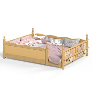 English Elm Queen Montessori Floor Bed with Guardrails Bookshelf and Pine Wood Kids Frame Natural W5305P494574