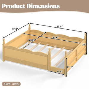 English Elm Queen Montessori Floor Bed with Guardrails Bookshelf and Pine Wood Kids Frame Natural W5305P494574