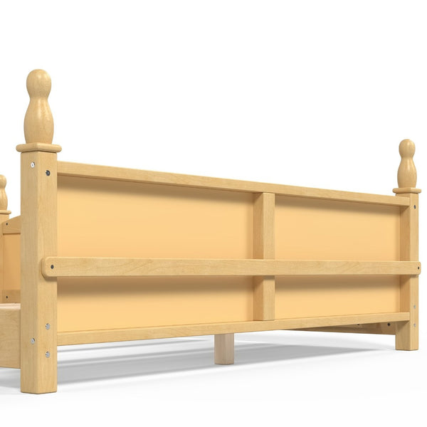 English Elm Queen Montessori Floor Bed with Guardrails Bookshelf and Pine Wood Kids Frame Natural W5305P494574