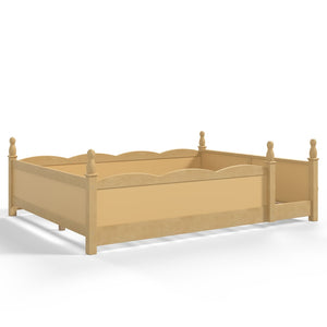 English Elm Queen Montessori Floor Bed with Guardrails Bookshelf and Pine Wood Kids Frame Natural W5305P494574