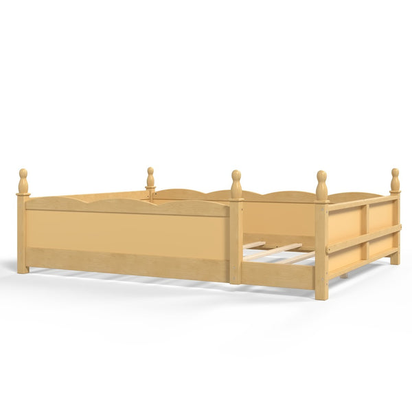 English Elm Queen Montessori Floor Bed with Guardrails Bookshelf and Pine Wood Kids Frame Natural W5305P494574