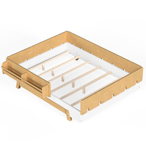 English Elm Full Size Montessori Pine Floor Bed with Guardrails and Built-In Bookshelves for Kids White & Natural W5305P501295