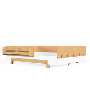 English Elm Full Size Montessori Pine Floor Bed with Guardrails and Built-In Bookshelves for Kids White & Natural W5305P501295