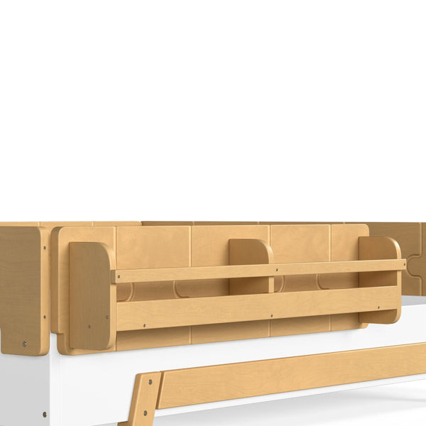English Elm Full Size Montessori Pine Floor Bed with Guardrails and Built-In Bookshelves for Kids White & Natural W5305P501295