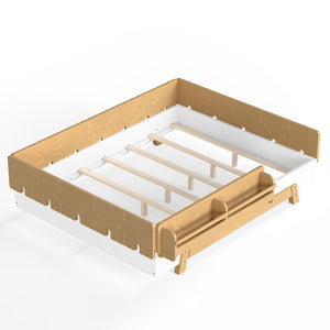 English Elm Full Size Montessori Pine Floor Bed with Guardrails and Built-In Bookshelves for Kids White & Natural W5305P501295