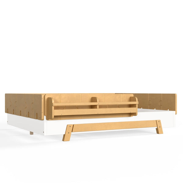 English Elm Full Size Montessori Pine Floor Bed with Guardrails and Built-In Bookshelves for Kids White & Natural W5305P501295