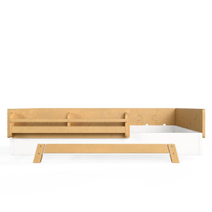 English Elm Full Size Montessori Pine Floor Bed with Guardrails and Built-In Bookshelves for Kids White & Natural W5305P501295