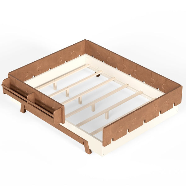 English Elm Full Size Montessori Pine Floor Bed with Guardrails and Built-In Bookshelves for Kids Beige & Deep Natural W5305P501296