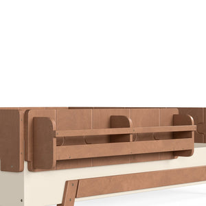 English Elm Full Size Montessori Pine Floor Bed with Guardrails and Built-In Bookshelves for Kids Beige & Deep Natural W5305P501296