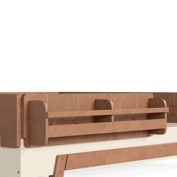 English Elm Full Size Montessori Pine Floor Bed with Guardrails and Built-In Bookshelves for Kids Beige & Deep Natural W5305P501296