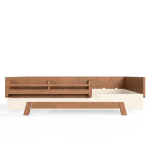 English Elm Full Size Montessori Pine Floor Bed with Guardrails and Built-In Bookshelves for Kids Beige & Deep Natural W5305P501296