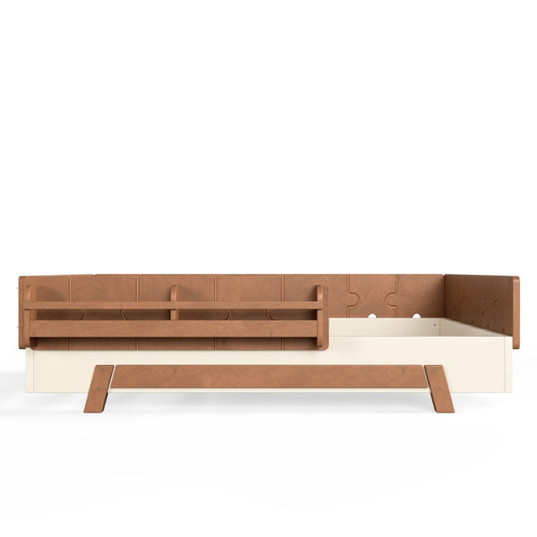 English Elm Full Size Montessori Pine Floor Bed with Guardrails and Built-In Bookshelves for Kids Beige & Deep Natural W5305P501296