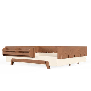 English Elm Full Size Montessori Pine Floor Bed with Guardrails and Built-In Bookshelves for Kids Beige & Deep Natural W5305P501296