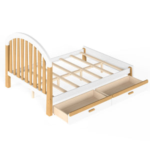 English Elm Full Twin Pine Wood Platform Bed with Round Headboard Storage Drawer No Box Spring Light Natural / White W5305P501361
