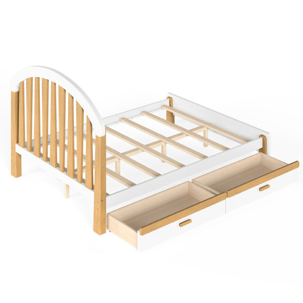 English Elm Full Twin Pine Wood Platform Bed with Round Headboard Storage Drawer No Box Spring Light Natural / White W5305P501361