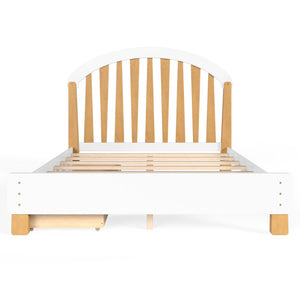 English Elm Full Twin Pine Wood Platform Bed with Round Headboard Storage Drawer No Box Spring Light Natural / White W5305P501361