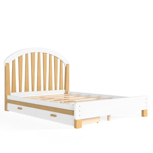 English Elm Full Twin Pine Wood Platform Bed with Round Headboard Storage Drawer No Box Spring Light Natural / White W5305P501361